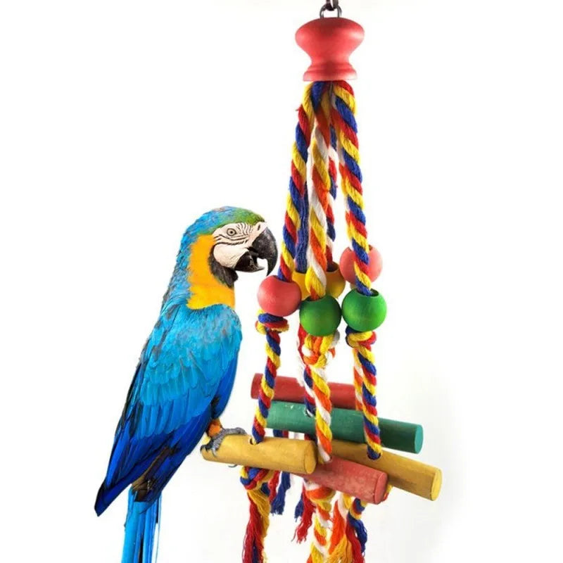 Random Color Wooden Parrot Chew Toy with Rope, Bird Cage Training Accessory Random Color Wooden Parrot Chew Toy with Rope, Bird Cage Training Accessory