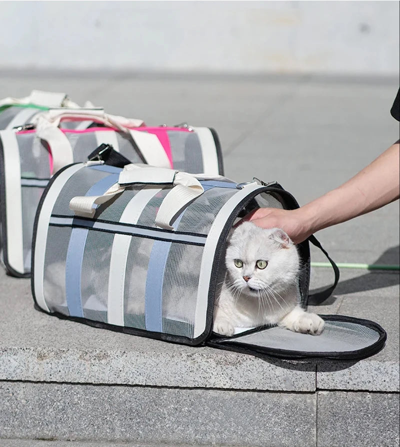 Foldable Portable Pet Carrying Handbag, Mesh Travel Cage for Small & Medium Dogs and Cats Foldable Portable Pet Carrying Handbag, Mesh Travel Cage for Small & Medium Dogs and Cats