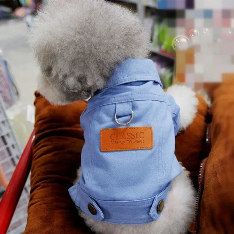 Dog Denim Jacket with Leash Ring, Spring & Summer Outfit for Small and Medium Dogs Dog Denim Jacket with Leash Ring, Spring & Summer Outfit for Small and Medium Dogs