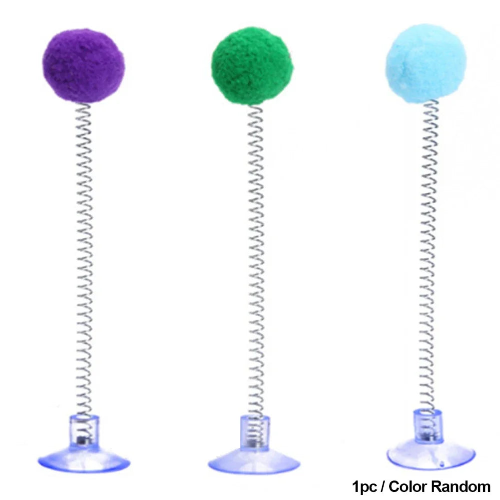 Fur Ball Spring Cat Toy with Suction Cup, Interactive Teaser Wand in Random Colors Fur Ball Spring Cat Toy with Suction Cup, Interactive Teaser Wand in Random Colors