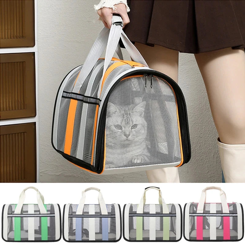 Foldable Portable Pet Carrying Handbag, Mesh Travel Cage for Small & Medium Dogs and Cats Foldable Portable Pet Carrying Handbag, Mesh Travel Cage for Small & Medium Dogs and Cats