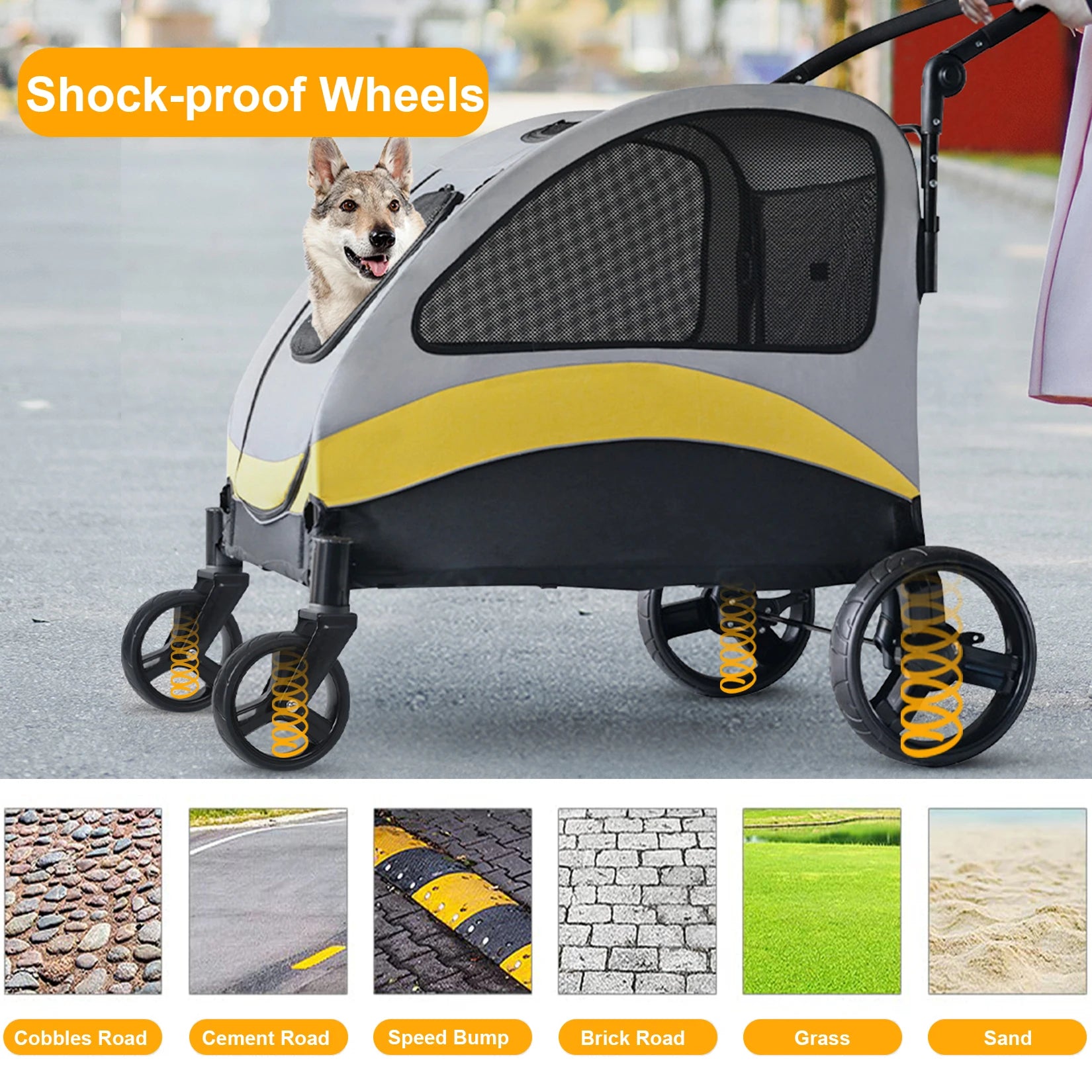 Portable 4-Wheel Dog Stroller for Large Dogs, Foldable Pet Travel Carrier for Cats & Outdoor Use Portable 4-Wheel Dog Stroller for Large Dogs, Foldable Pet Travel Carrier for Cats & Outdoor Use
