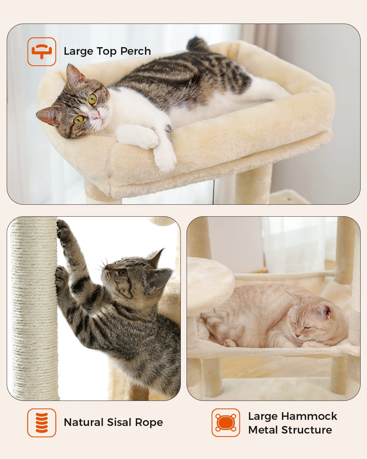 5-Level Cat Tree Tower for Large Cats with Hammock, Condo & Scratching Posts 5-Level Cat Tree Tower for Large Cats with Hammock, Condo & Scratching Posts