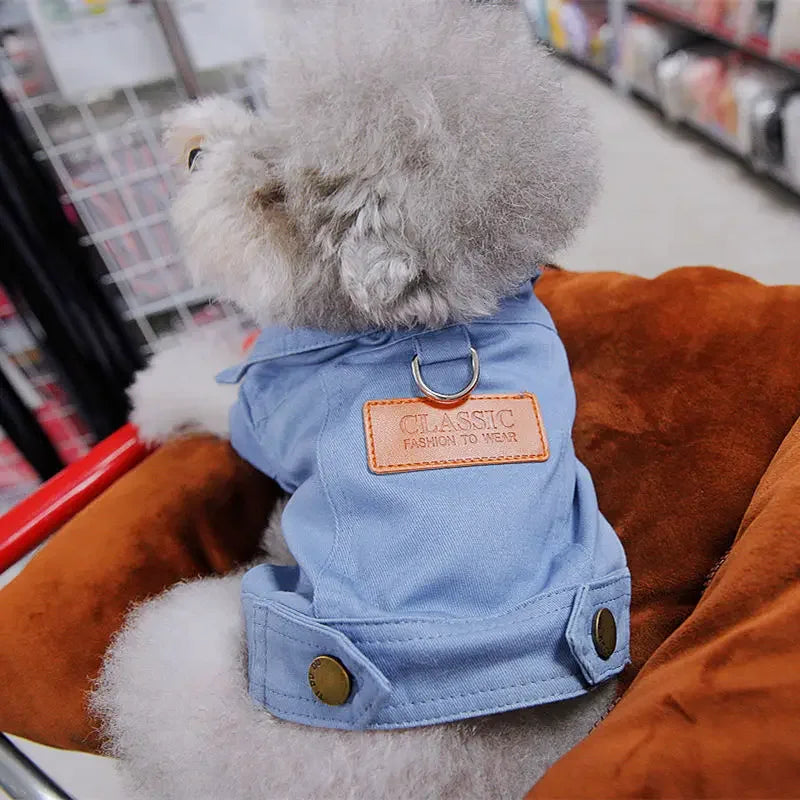 Dog Denim Jacket with Leash Ring, Spring & Summer Outfit for Small and Medium Dogs Dog Denim Jacket with Leash Ring, Spring & Summer Outfit for Small and Medium Dogs