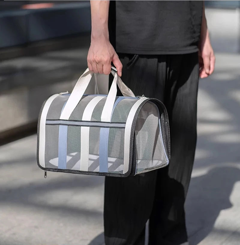 Foldable Portable Pet Carrying Handbag, Mesh Travel Cage for Small & Medium Dogs and Cats Foldable Portable Pet Carrying Handbag, Mesh Travel Cage for Small & Medium Dogs and Cats