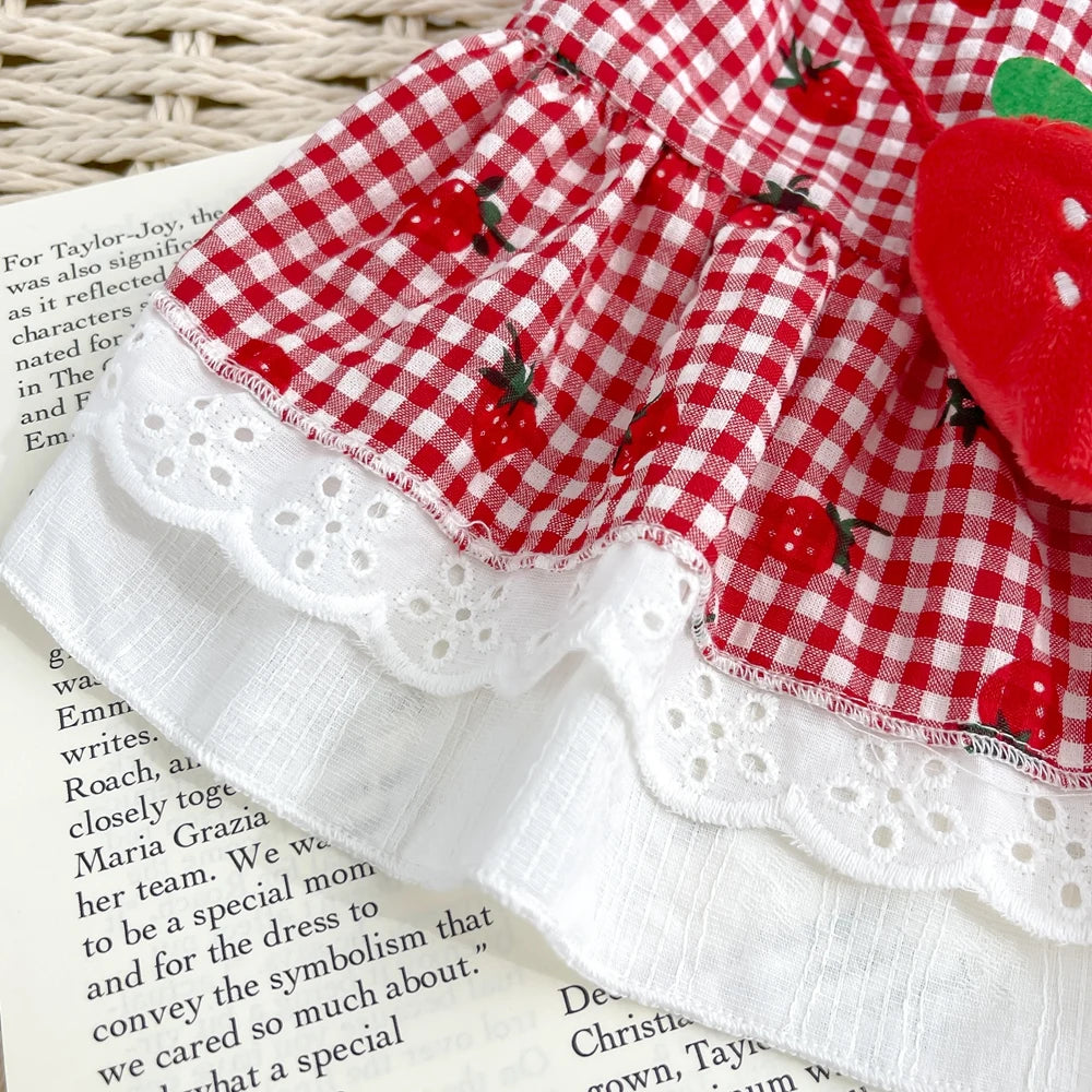 Strawberry Plaid Dog Dress – Cute Summer Outfit for Small & Medium Dogs and Cats Strawberry Plaid Dog Dress – Cute Summer Outfit for Small & Medium Dogs and Cats