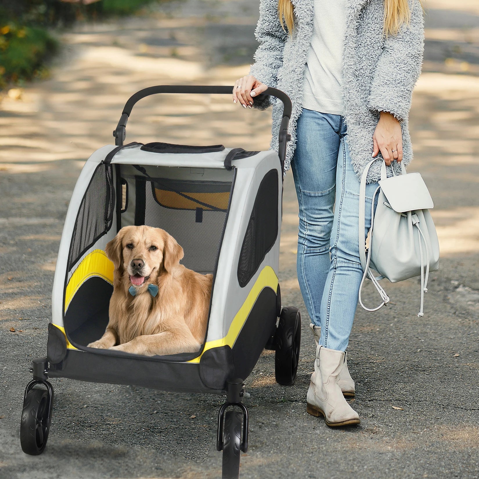 Portable 4-Wheel Dog Stroller for Large Dogs, Foldable Pet Travel Carrier for Cats & Outdoor Use Portable 4-Wheel Dog Stroller for Large Dogs, Foldable Pet Travel Carrier for Cats & Outdoor Use