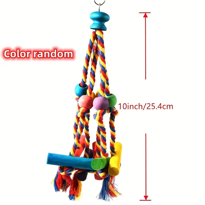 Random Color Wooden Parrot Chew Toy with Rope, Bird Cage Training Accessory Random Color Wooden Parrot Chew Toy with Rope, Bird Cage Training Accessory