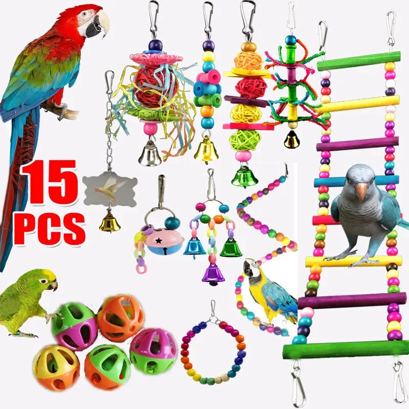 Combination Bird Toy Set — Swing, Chewing, Ladder & Bell Toys for Small Parrots Combination Bird Toy Set — Swing, Chewing, Ladder & Bell Toys for Small Parrots