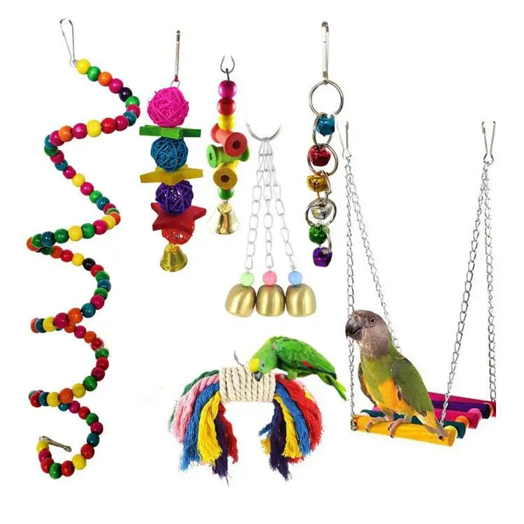 Combination Bird Toy Set — Swing, Chewing, Ladder & Bell Toys for Small Parrots Combination Bird Toy Set — Swing, Chewing, Ladder & Bell Toys for Small Parrots