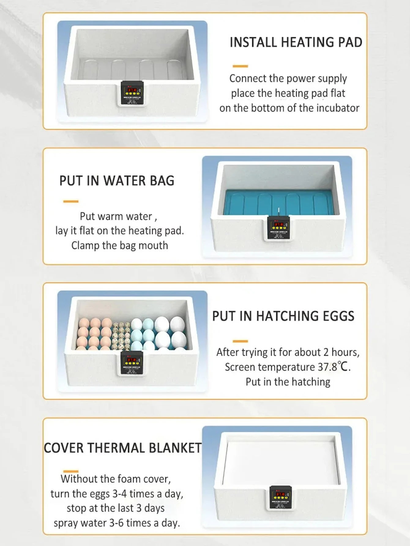 USB Poultry Incubator with Thermostat, Manual Turn, Bionic Waterbed & Egg Candler USB Poultry Incubator with Thermostat, Manual Turn, Bionic Waterbed & Egg Candler