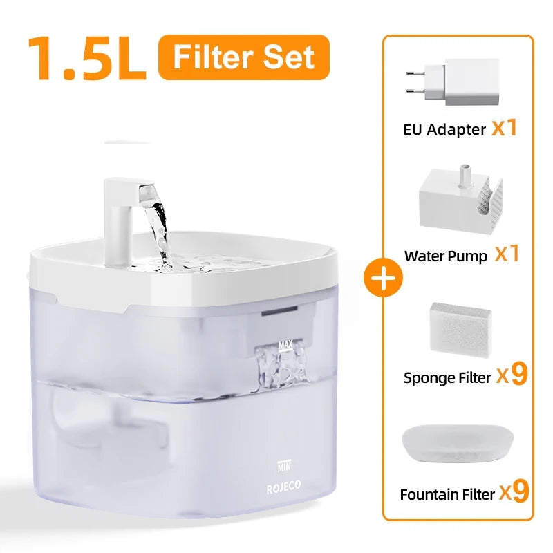 ROJECO Smart Automatic Pet Water Fountain with Recirculating Filter for Cats & Dogs ROJECO Smart Automatic Pet Water Fountain with Recirculating Filter for Cats & Dogs