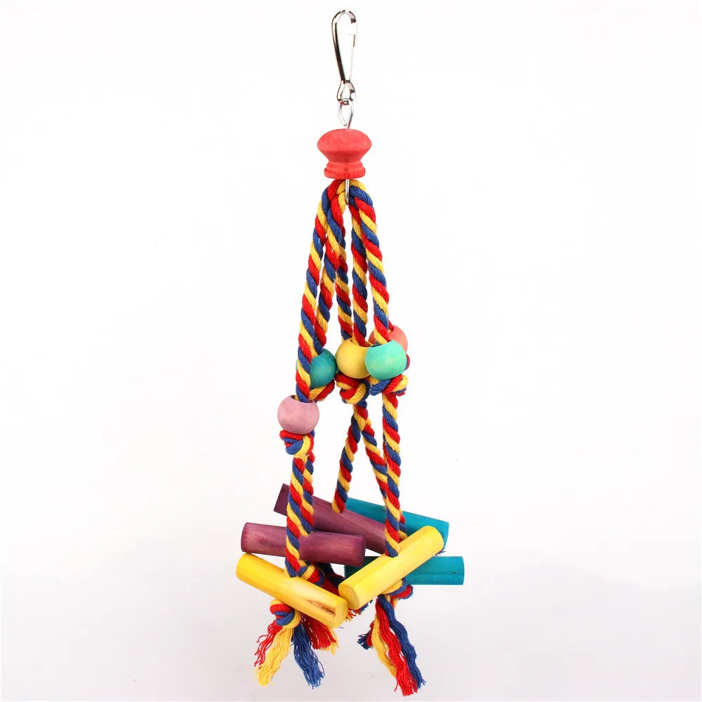 Random Color Wooden Parrot Chew Toy with Rope, Bird Cage Training Accessory Random Color Wooden Parrot Chew Toy with Rope, Bird Cage Training Accessory