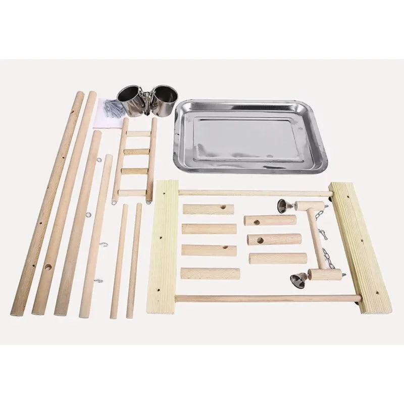 Wooden Parrot Playstand Playground with Perch, Ladder, Feeder Plate & Toys for Cockatiels Wooden Parrot Playstand Playground with Perch, Ladder, Feeder Plate & Toys for Cockatiels