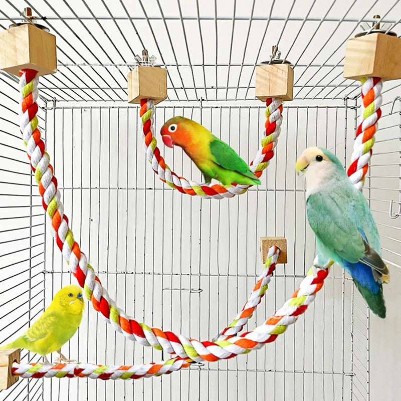 Colorful Cotton Rope Climbing & Swing Toy for Parrots — Sturdy Cage Bite & Play Accessory Colorful Cotton Rope Climbing & Swing Toy for Parrots — Sturdy Cage Bite & Play Accessory