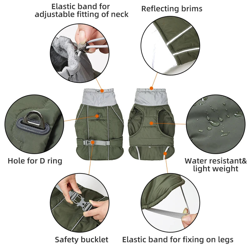 Luxury Winter Dog Jacket, Waterproof Padded Warm Coat with Reflective Safety Luxury Winter Dog Jacket, Waterproof Padded Warm Coat with Reflective Safety