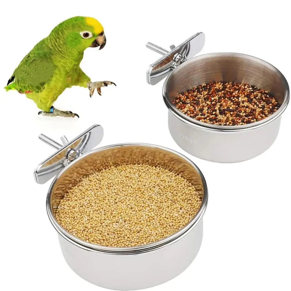 Stainless Steel Clamp-On Pet Food & Water Bowl, Hanging Cage Cup for Birds, Rabbits & Hamsters Stainless Steel Clamp-On Pet Food & Water Bowl, Hanging Cage Cup for Birds, Rabbits & Hamsters