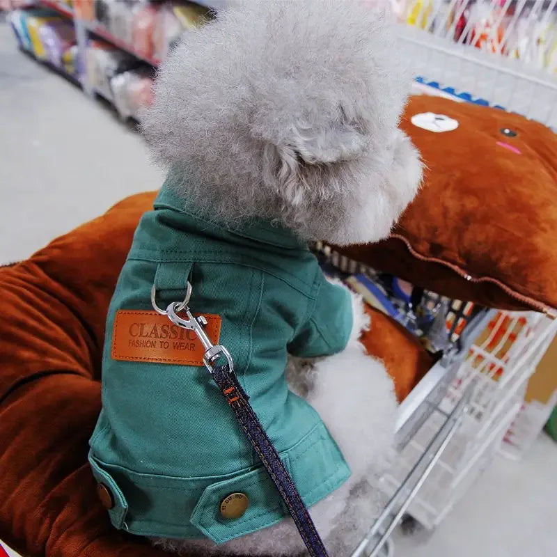 Dog Denim Jacket with Leash Ring, Spring & Summer Outfit for Small and Medium Dogs Dog Denim Jacket with Leash Ring, Spring & Summer Outfit for Small and Medium Dogs