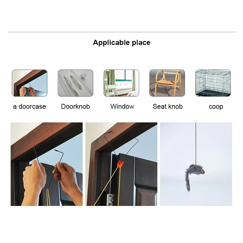 Retractable Hanging Cat Toy with Simulated Mouse, Interactive Door Teaser Retractable Hanging Cat Toy with Simulated Mouse, Interactive Door Teaser
