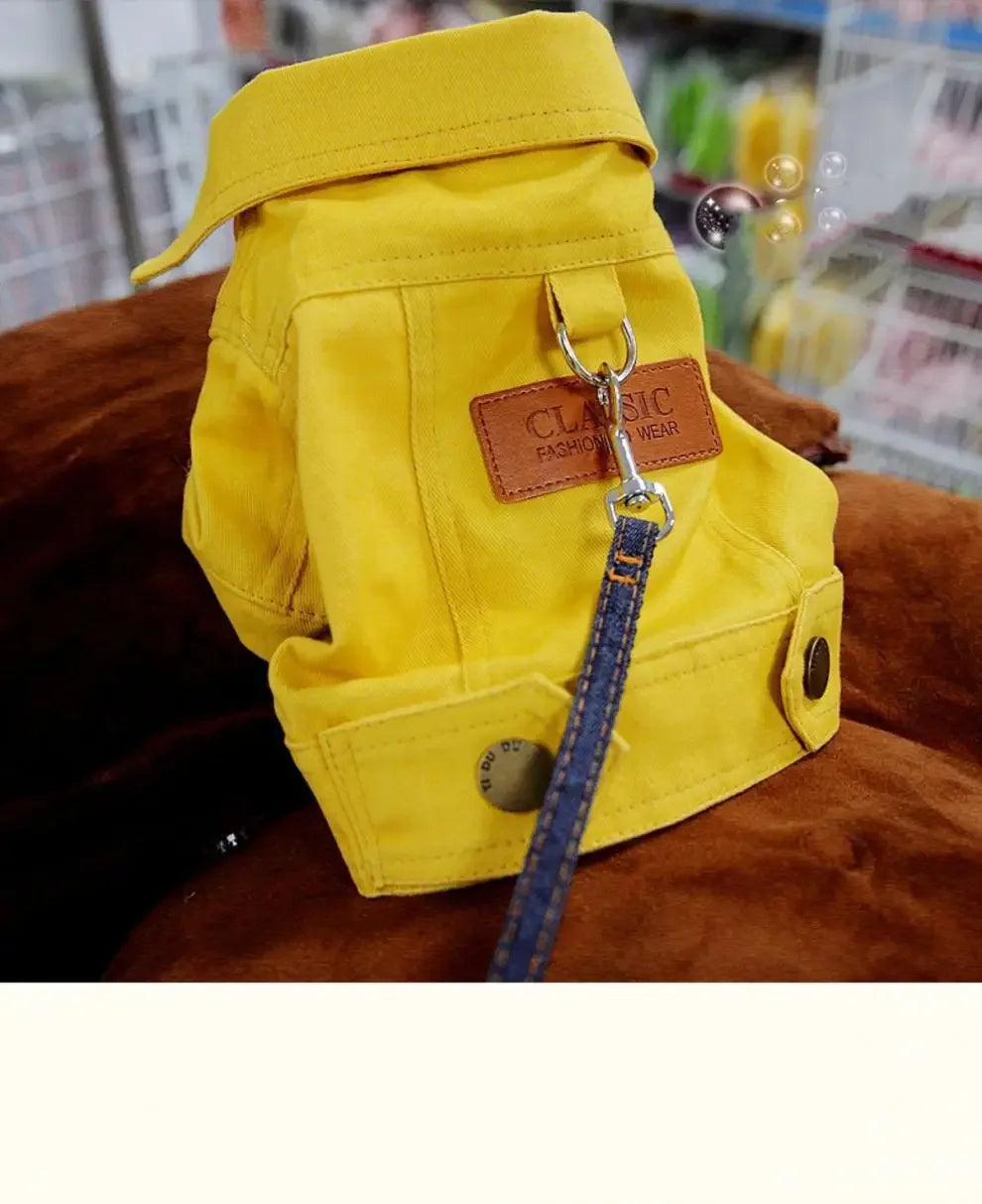 Dog Denim Jacket with Leash Ring, Spring & Summer Outfit for Small and Medium Dogs Dog Denim Jacket with Leash Ring, Spring & Summer Outfit for Small and Medium Dogs