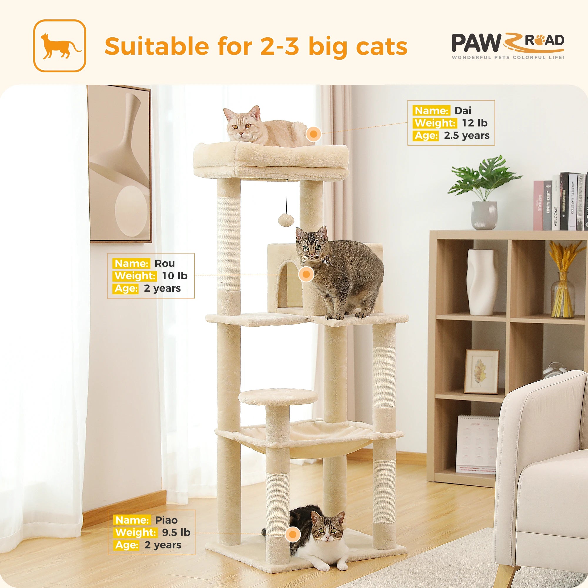 5-Level Cat Tree Tower for Large Cats with Hammock, Condo & Scratching Posts 5-Level Cat Tree Tower for Large Cats with Hammock, Condo & Scratching Posts