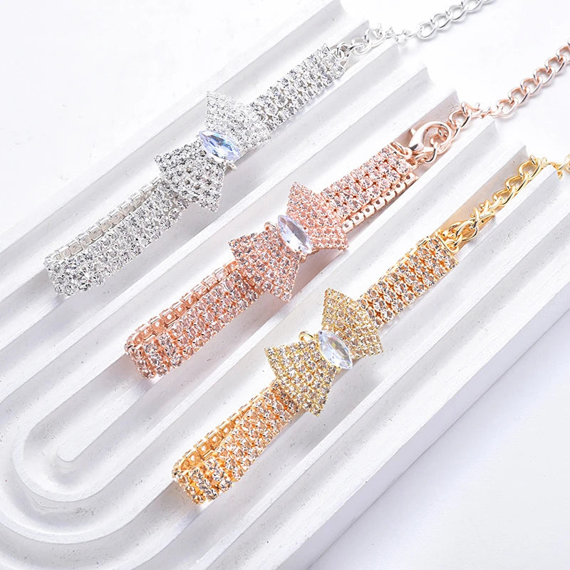 Zircon Bow Tie Pet Collar, Adjustable Rose Gold Dog & Cat Necklace with Gift Box Zircon Bow Tie Pet Collar, Adjustable Rose Gold Dog & Cat Necklace with Gift Box