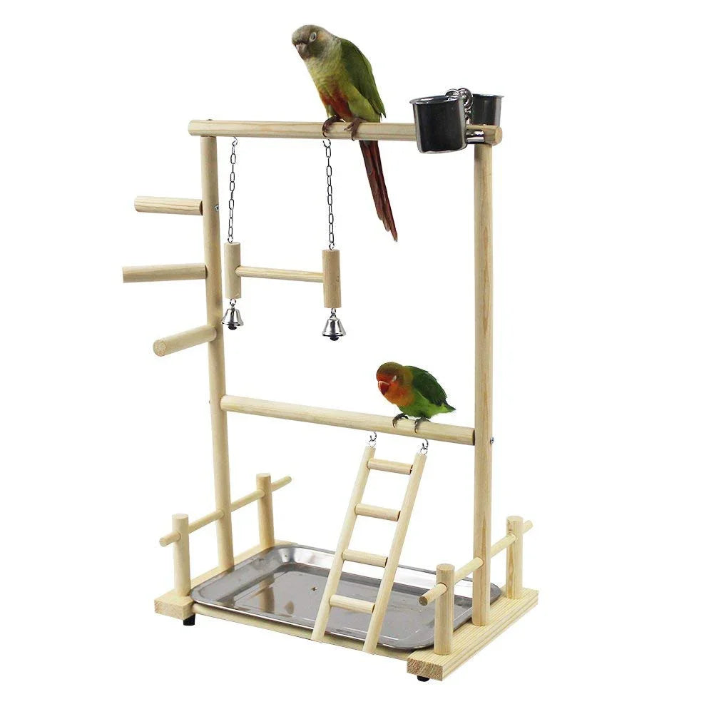 Wooden Parrot Playstand Playground with Perch, Ladder, Feeder Plate & Toys for Cockatiels Wooden Parrot Playstand Playground with Perch, Ladder, Feeder Plate & Toys for Cockatiels