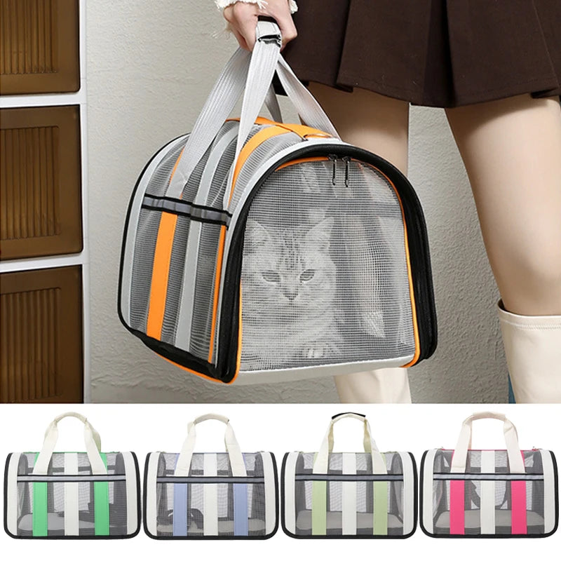 Foldable Portable Pet Carrying Handbag, Mesh Travel Cage for Small & Medium Dogs and Cats Foldable Portable Pet Carrying Handbag, Mesh Travel Cage for Small & Medium Dogs and Cats
