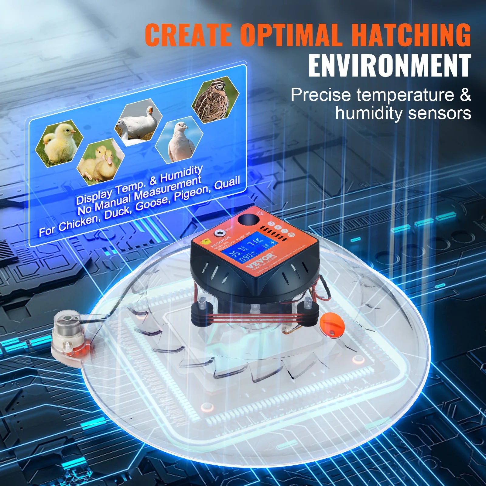 VEVOR 12/24/48 Egg Automatic Poultry Incubator with Temperature & Humidity Control VEVOR 12/24/48 Egg Automatic Poultry Incubator with Temperature & Humidity Control