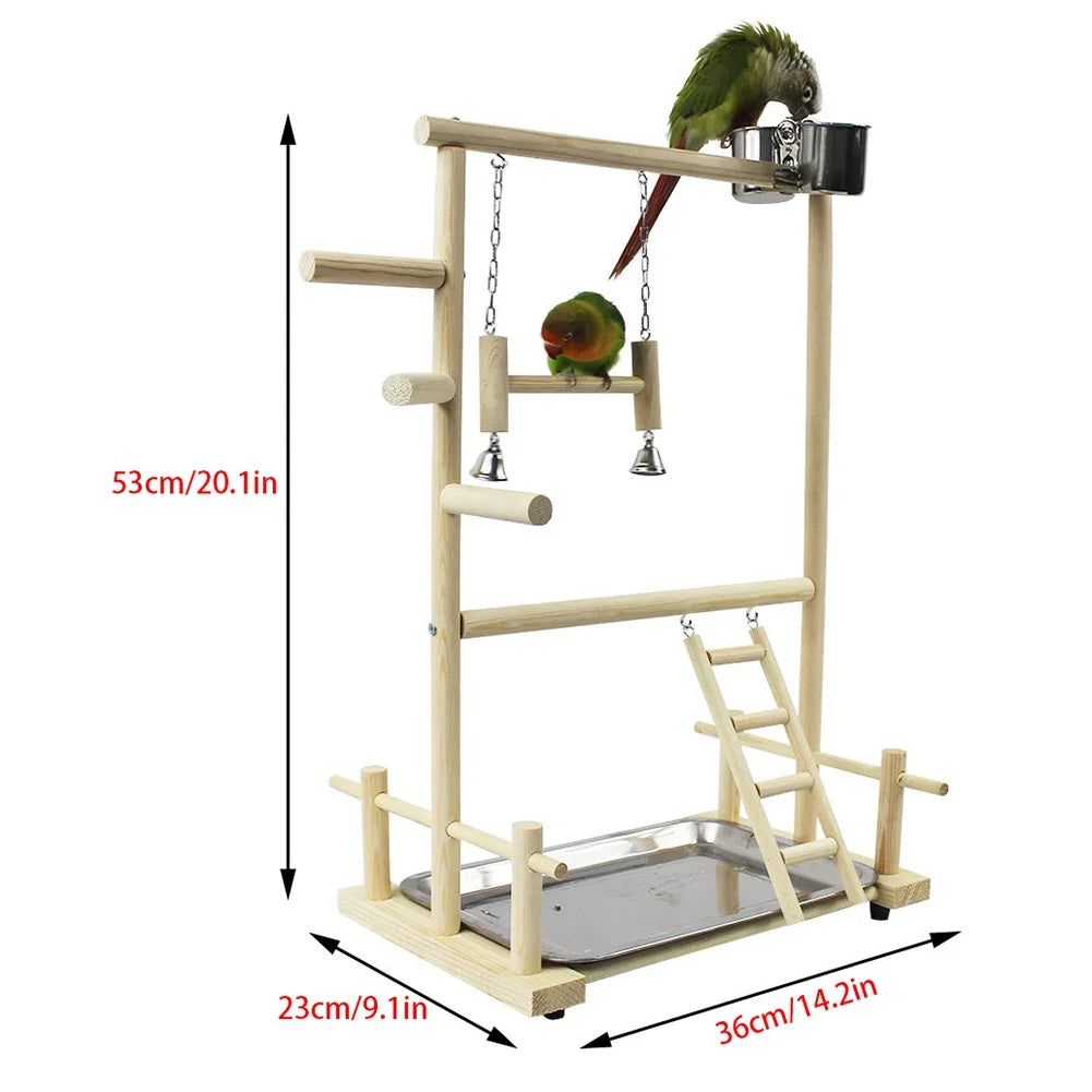 Wooden Parrot Playstand Playground with Perch, Ladder, Feeder Plate & Toys for Cockatiels Wooden Parrot Playstand Playground with Perch, Ladder, Feeder Plate & Toys for Cockatiels
