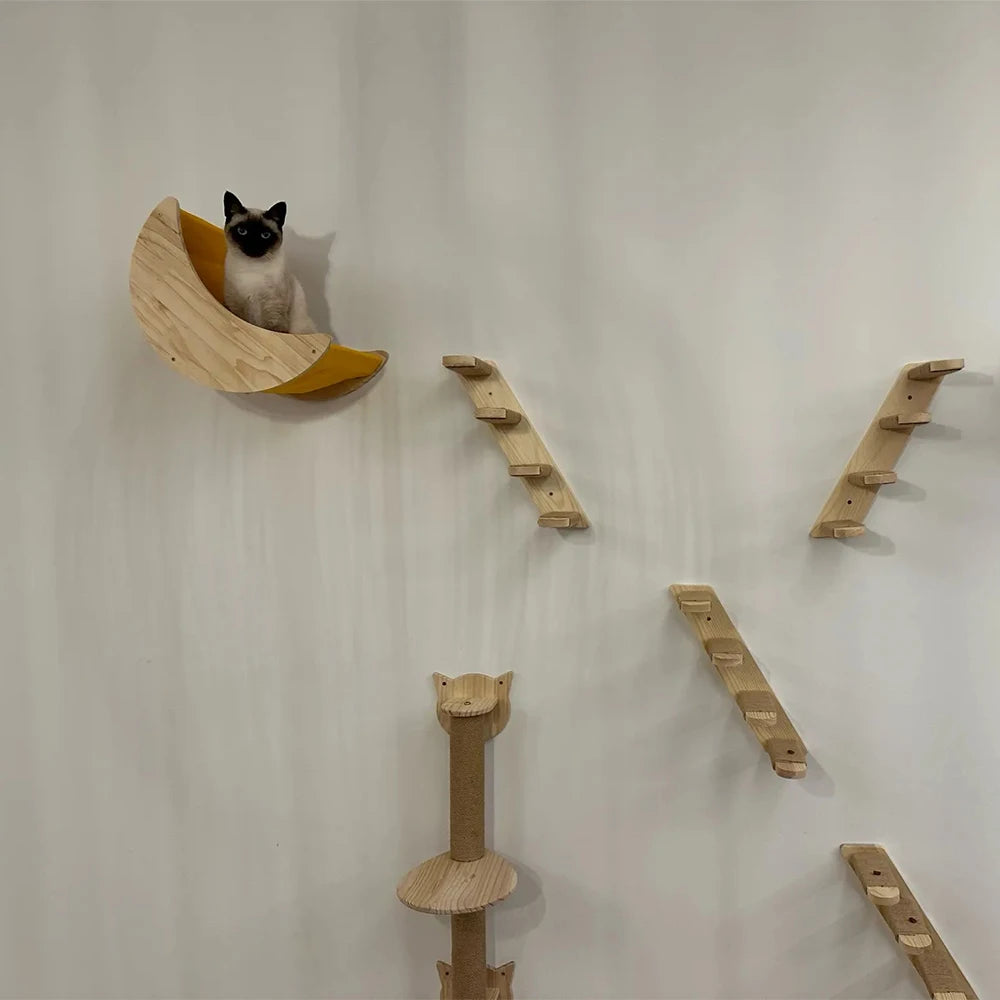 Wall-Mounted Cat Shelves Set with Hammock, Bridge, House & Scratching Post Wall-Mounted Cat Shelves Set with Hammock, Bridge, House & Scratching Post