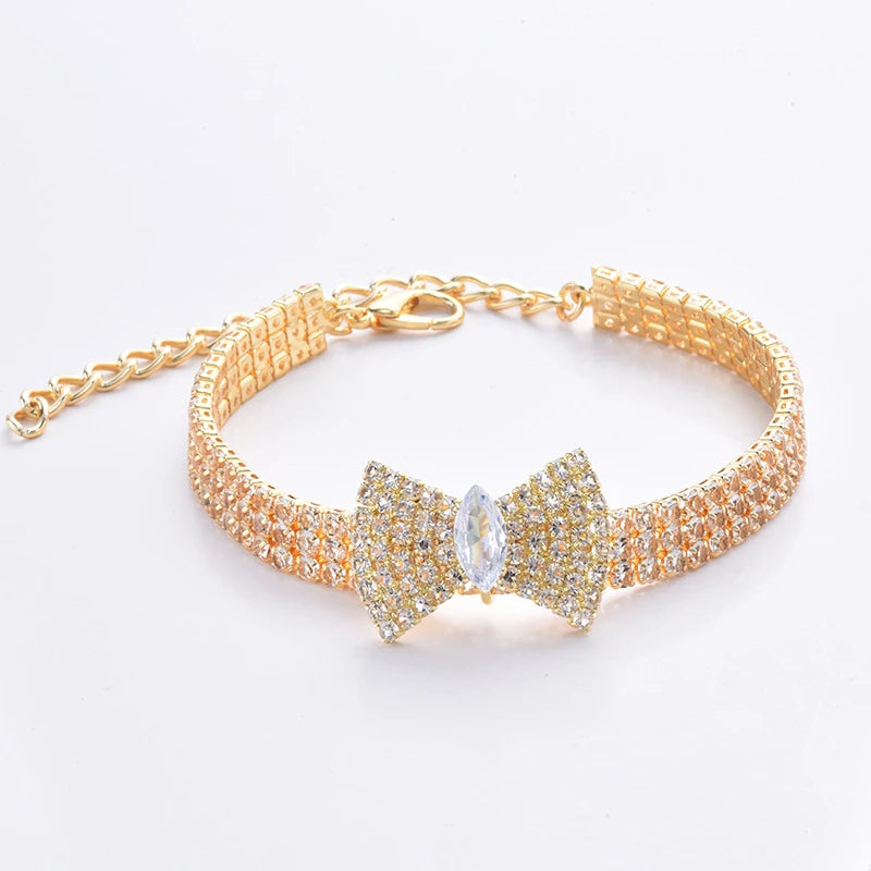 Zircon Bow Tie Pet Collar, Adjustable Rose Gold Dog & Cat Necklace with Gift Box Zircon Bow Tie Pet Collar, Adjustable Rose Gold Dog & Cat Necklace with Gift Box