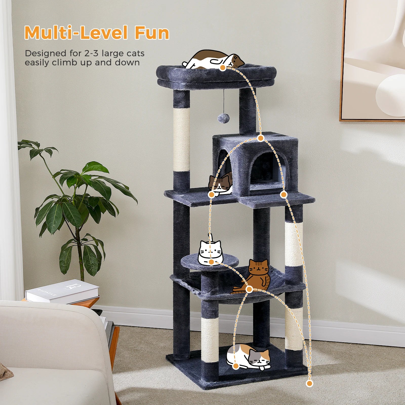 5-Level Cat Tree Tower for Large Cats with Hammock, Condo & Scratching Posts 5-Level Cat Tree Tower for Large Cats with Hammock, Condo & Scratching Posts