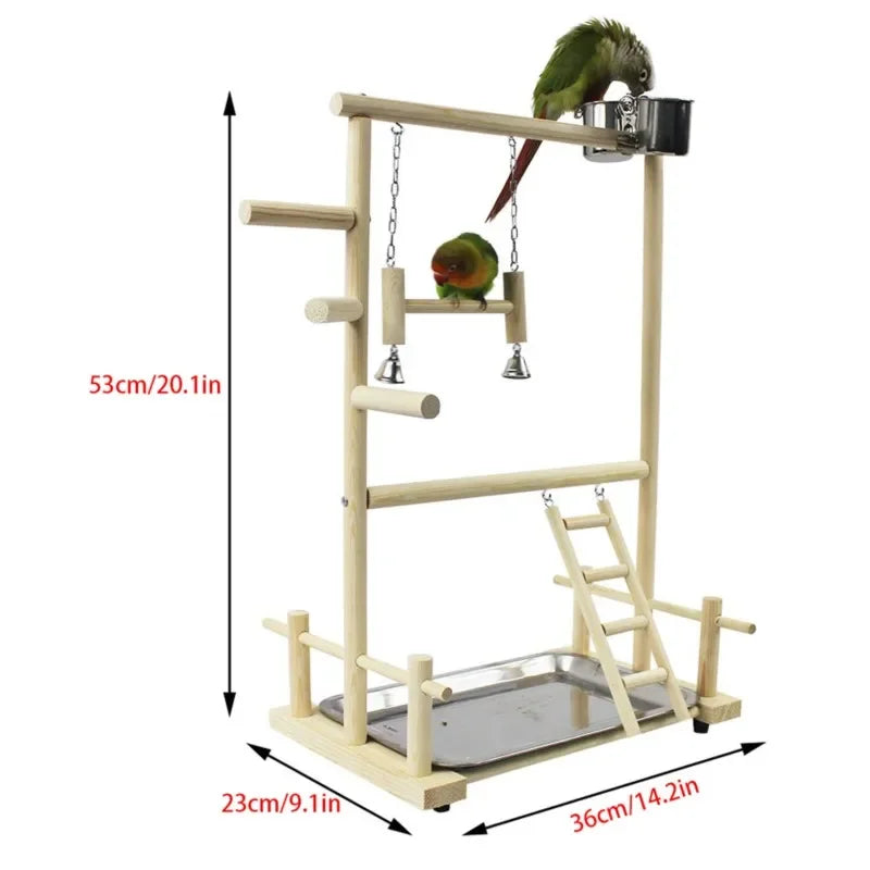 Wooden Parrot Playstand Playground with Perch, Ladder, Feeder Plate & Toys for Cockatiels Wooden Parrot Playstand Playground with Perch, Ladder, Feeder Plate & Toys for Cockatiels
