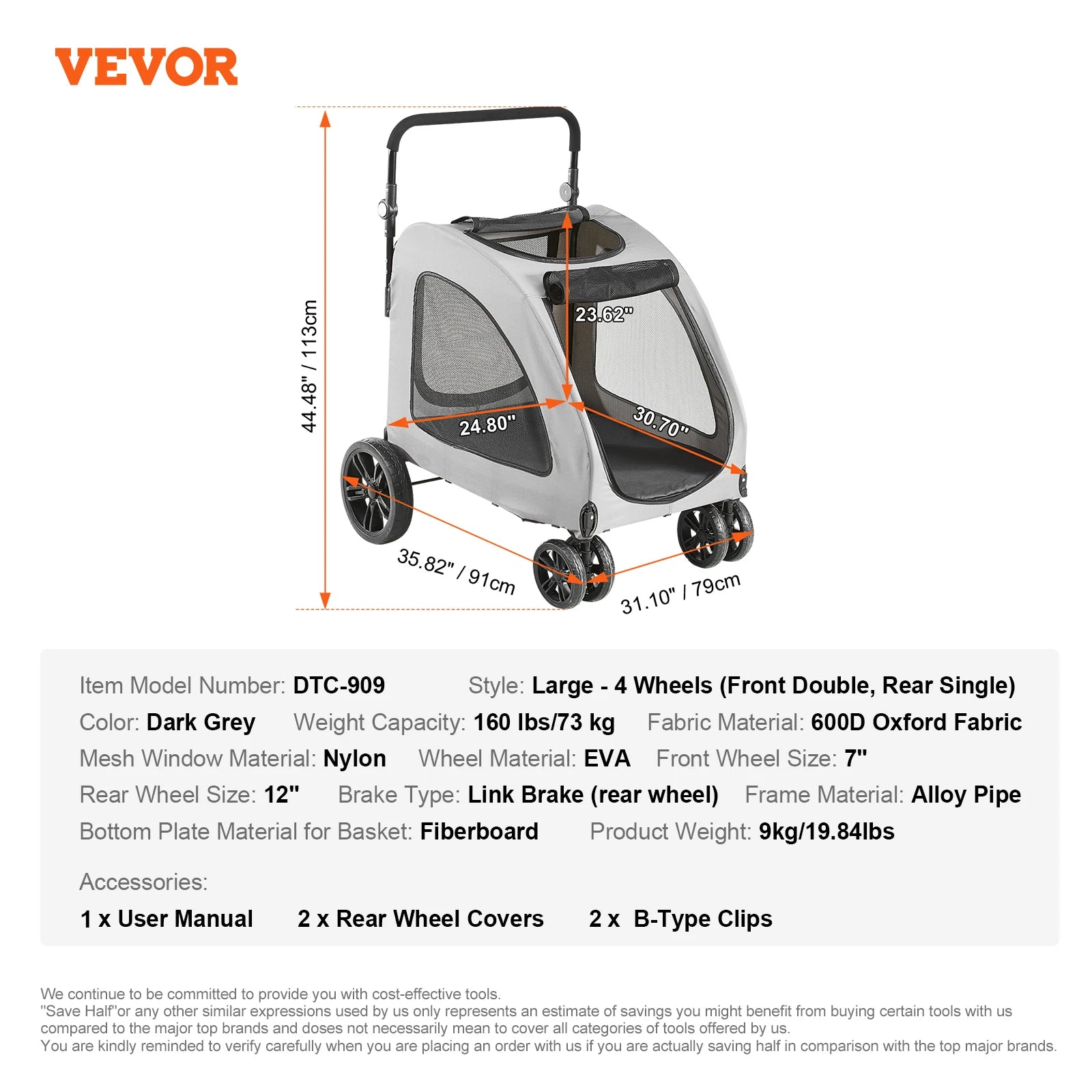 VEVOR Lightweight Pet Stroller, Foldable Carrier for Dogs & Cats with Brakes and Cup Holder VEVOR Lightweight Pet Stroller, Foldable Carrier for Dogs & Cats with Brakes and Cup Holder