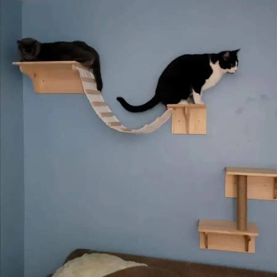 Wall-Mounted Cat Shelves Set with Hammock, Bridge, House & Scratching Post Wall-Mounted Cat Shelves Set with Hammock, Bridge, House & Scratching Post