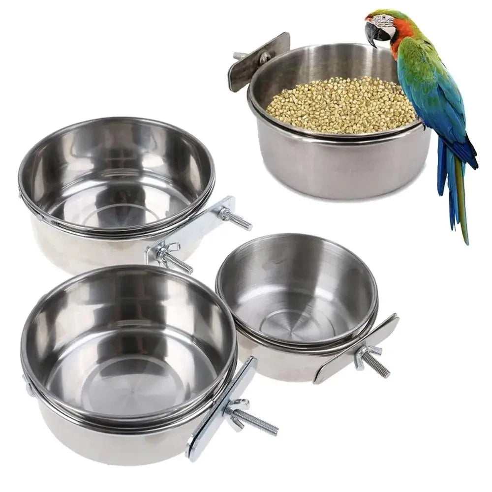 Stainless Steel Clamp-On Pet Food & Water Bowl, Hanging Cage Cup for Birds, Rabbits & Hamsters Stainless Steel Clamp-On Pet Food & Water Bowl, Hanging Cage Cup for Birds, Rabbits & Hamsters
