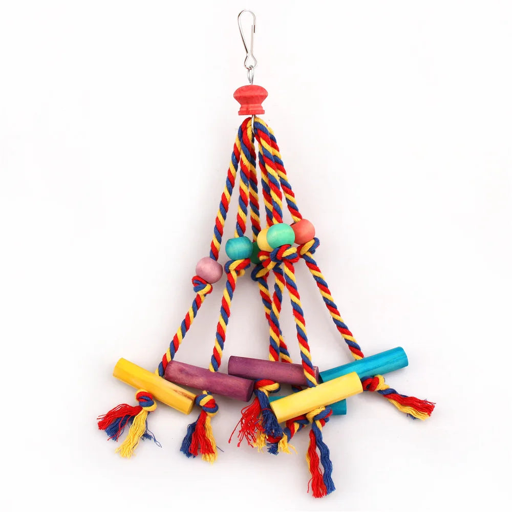Random Color Wooden Parrot Chew Toy with Rope, Bird Cage Training Accessory Random Color Wooden Parrot Chew Toy with Rope, Bird Cage Training Accessory