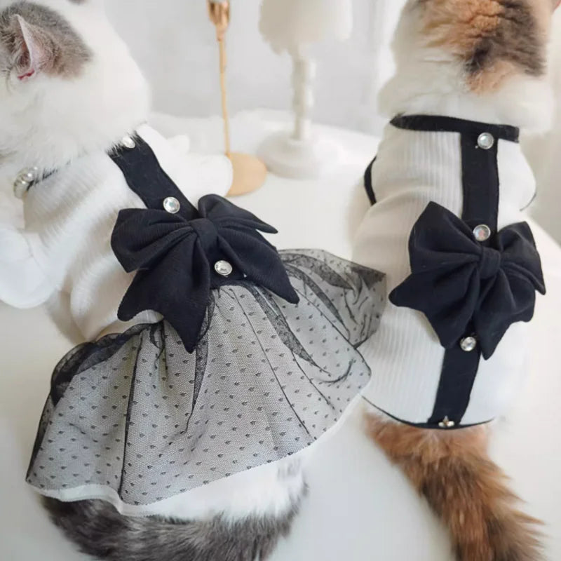 Luxury Dog Dress with Bowknot Lace – Summer Cotton Puppy Skirt for Small Dogs Luxury Dog Dress with Bowknot Lace – Summer Cotton Puppy Skirt for Small Dogs