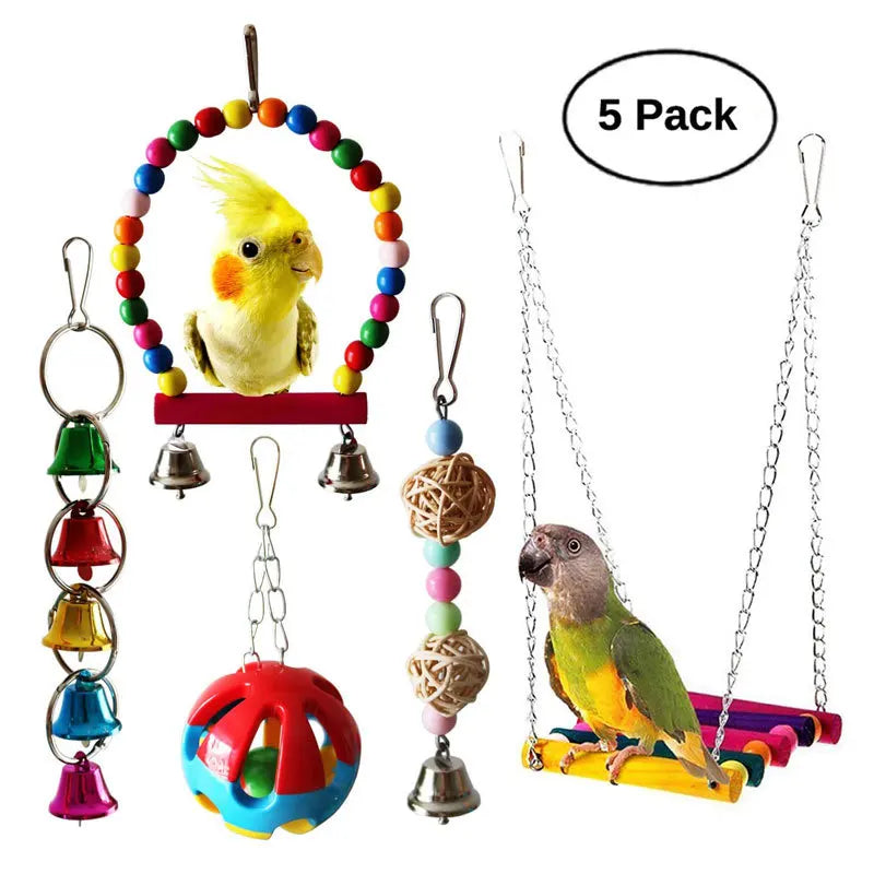 Combination Bird Toy Set — Swing, Chewing, Ladder & Bell Toys for Small Parrots Combination Bird Toy Set — Swing, Chewing, Ladder & Bell Toys for Small Parrots