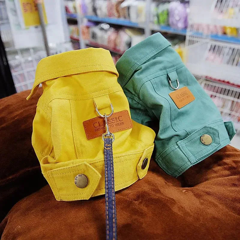 Dog Denim Jacket with Leash Ring, Spring & Summer Outfit for Small and Medium Dogs Dog Denim Jacket with Leash Ring, Spring & Summer Outfit for Small and Medium Dogs
