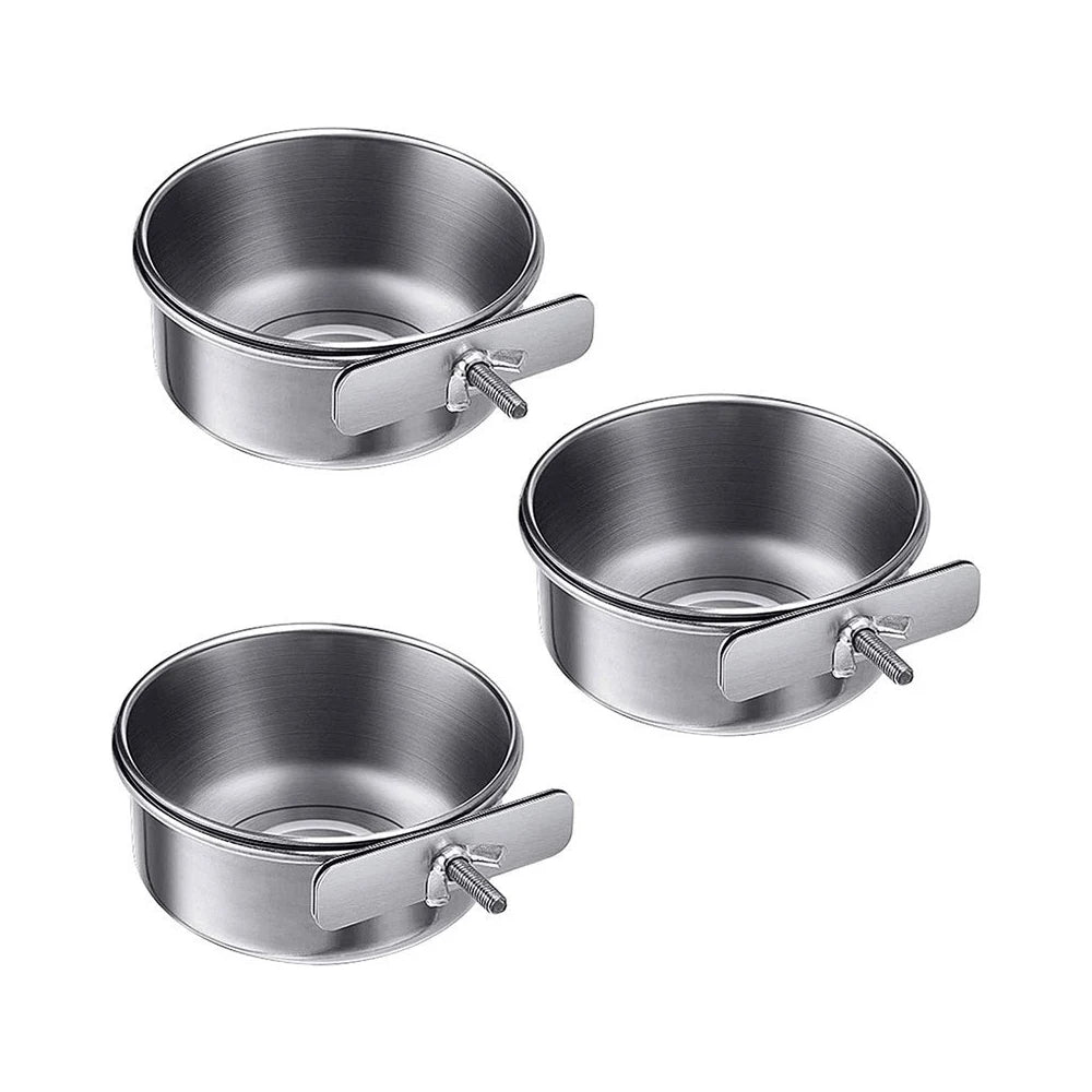 Stainless Steel Clamp-On Pet Food & Water Bowl for Rabbits, Hamsters, Birds, and Parrots Stainless Steel Clamp-On Pet Food & Water Bowl for Rabbits, Hamsters, Birds, and Parrots