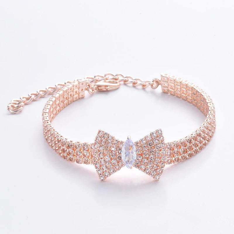 Zircon Bow Tie Pet Collar, Adjustable Rose Gold Dog & Cat Necklace with Gift Box Zircon Bow Tie Pet Collar, Adjustable Rose Gold Dog & Cat Necklace with Gift Box