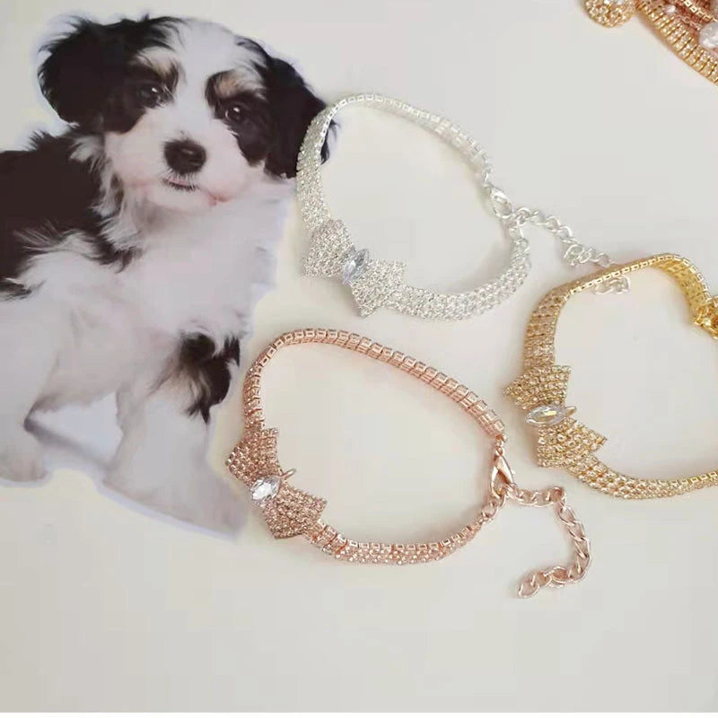 Zircon Bow Tie Pet Collar, Adjustable Rose Gold Dog & Cat Necklace with Gift Box Zircon Bow Tie Pet Collar, Adjustable Rose Gold Dog & Cat Necklace with Gift Box