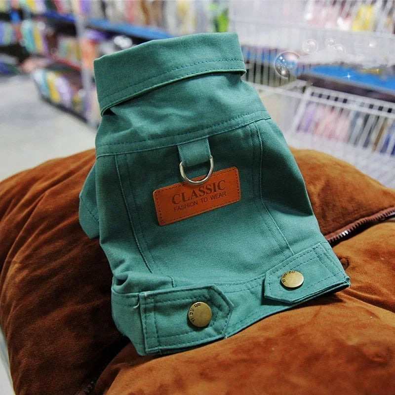 Dog Denim Jacket with Leash Ring, Spring & Summer Outfit for Small and Medium Dogs Dog Denim Jacket with Leash Ring, Spring & Summer Outfit for Small and Medium Dogs