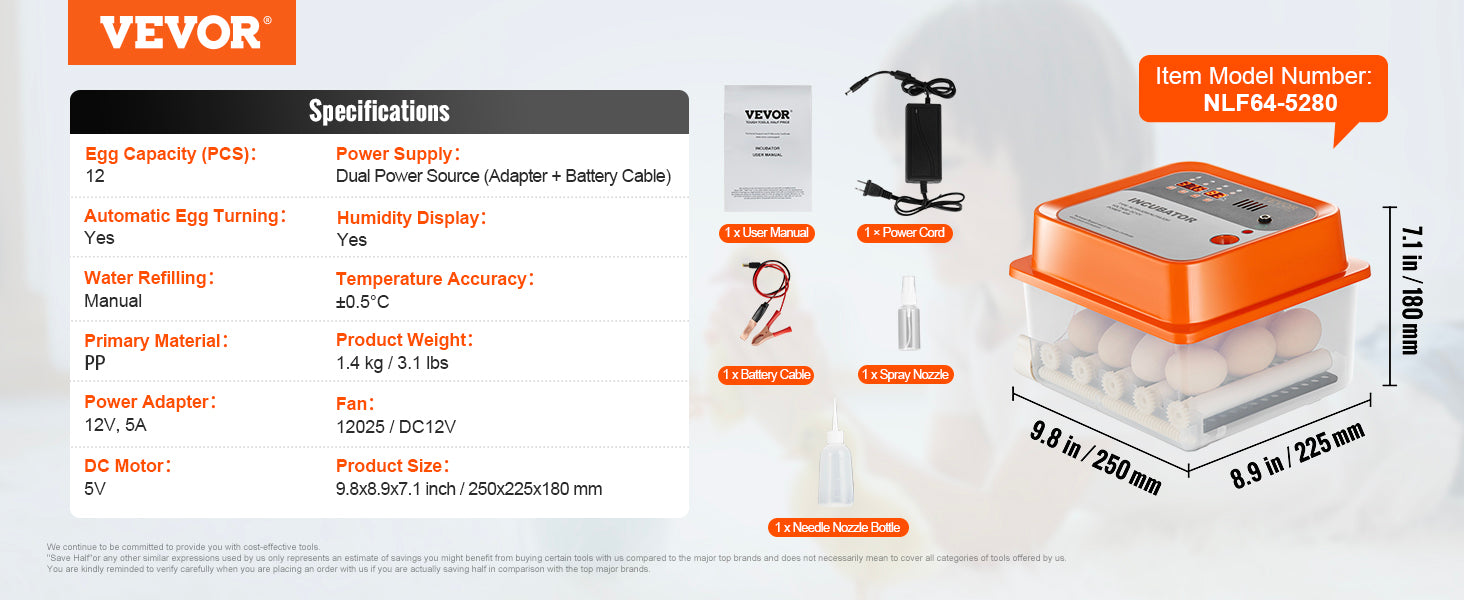 VEVOR 12/24/48 Egg Automatic Poultry Incubator with Temperature & Humidity Control VEVOR 12/24/48 Egg Automatic Poultry Incubator with Temperature & Humidity Control