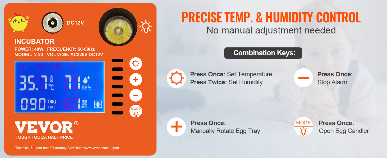 VEVOR 12/24/48 Egg Automatic Poultry Incubator with Temperature & Humidity Control VEVOR 12/24/48 Egg Automatic Poultry Incubator with Temperature & Humidity Control