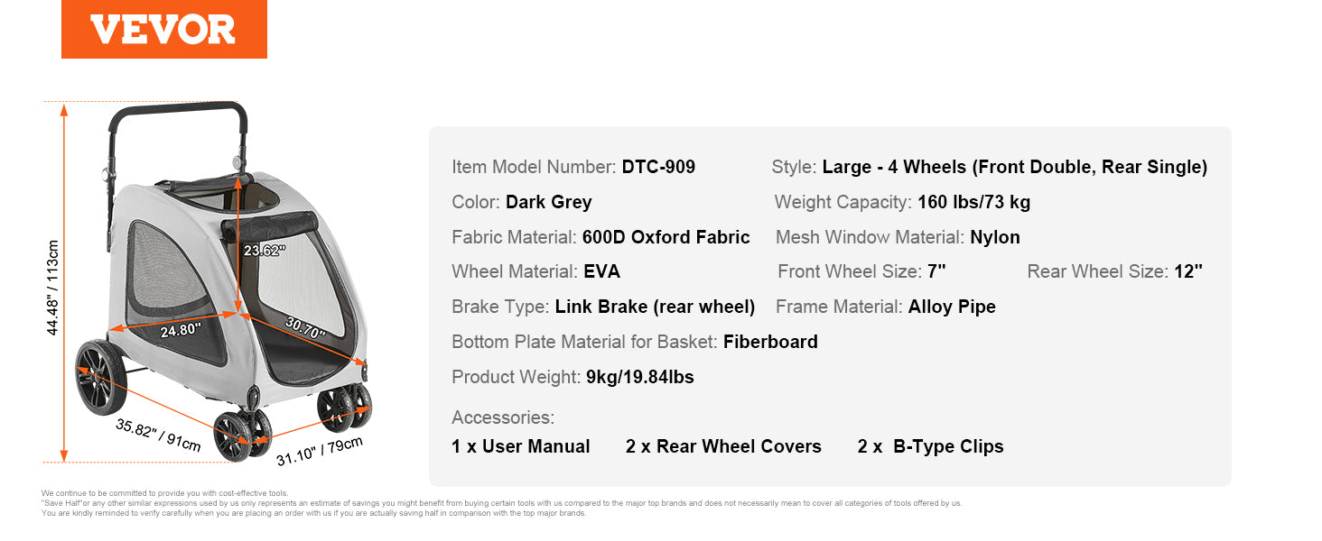 VEVOR Lightweight Pet Stroller, Foldable Carrier for Dogs & Cats with Brakes and Cup Holder VEVOR Lightweight Pet Stroller, Foldable Carrier for Dogs & Cats with Brakes and Cup Holder