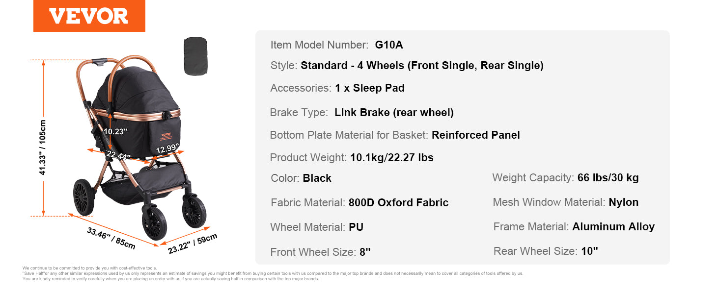 VEVOR Lightweight Pet Stroller, Foldable Carrier for Dogs & Cats with Brakes and Cup Holder VEVOR Lightweight Pet Stroller, Foldable Carrier for Dogs & Cats with Brakes and Cup Holder
