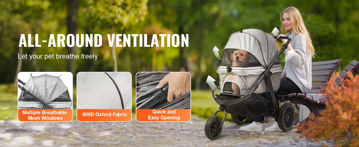 VEVOR Lightweight Pet Stroller, Foldable Carrier for Dogs & Cats with Brakes and Cup Holder VEVOR Lightweight Pet Stroller, Foldable Carrier for Dogs & Cats with Brakes and Cup Holder